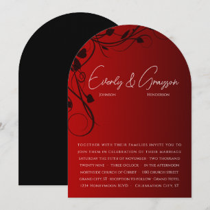 Black Swirls on Red Wedding Invitation