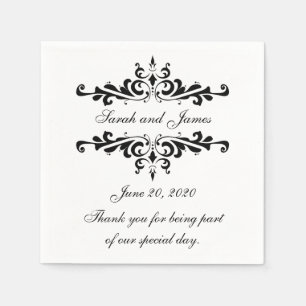 Black Swirls Thank You Wedding Paper Napkin