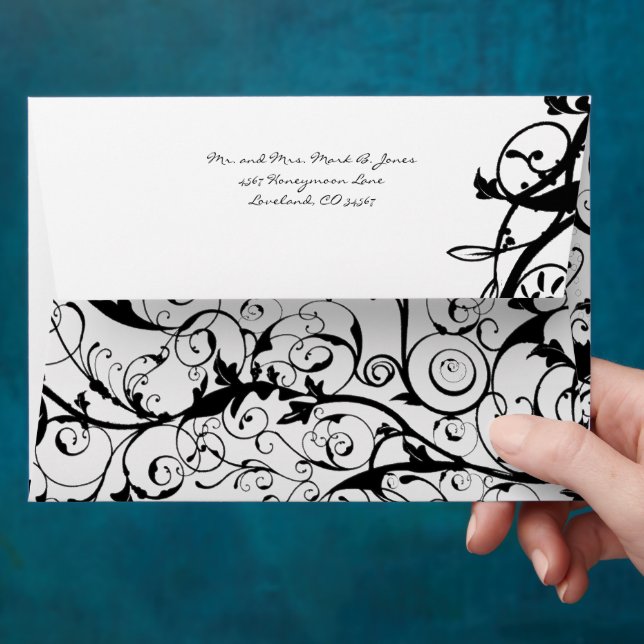 Black Swirls Wedding Envelopes (Hand)