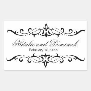 Black swirls Wedding Monogram Logo Rectangular Sticker