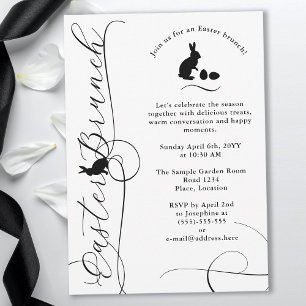 Black Swirly Flourishes With Bunnies Easter Brunch Invitation
