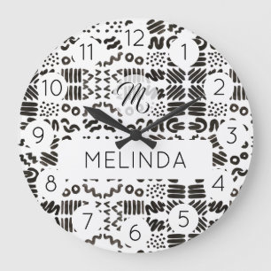 Black Symbol Pattern Modern Room Large Clock