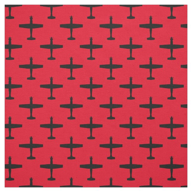Black T-6 Texan 2 Silhouette Pattern Red Fabric (Swatch)