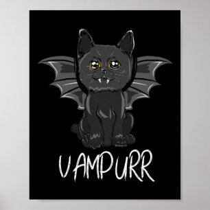 Black T Cat Halloween Vampire Vampurr Costume  Poster