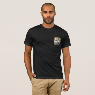 Black t-shirt with text written on it