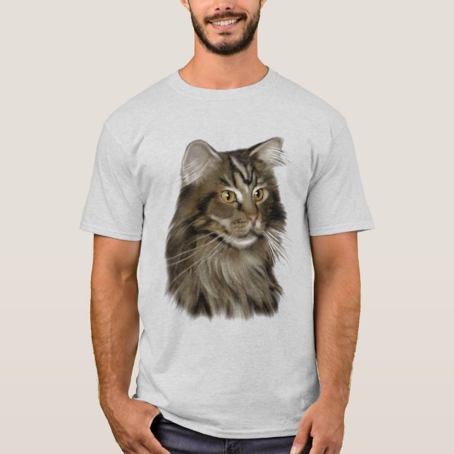 Black Tabby Maine Coon Cat T-Shirt (Front)