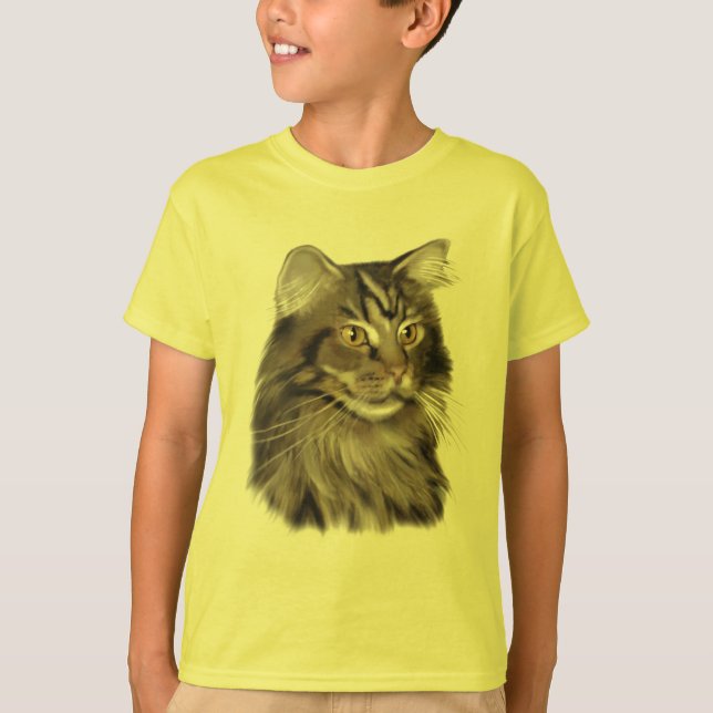 Black Tabby Maine Coon Cat T-Shirt (Front)