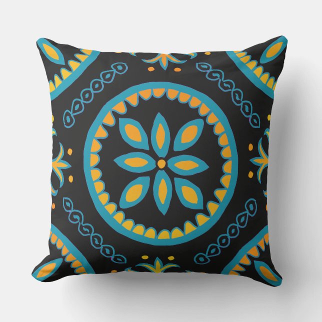 Black Talavera Tile Cushion (Front)
