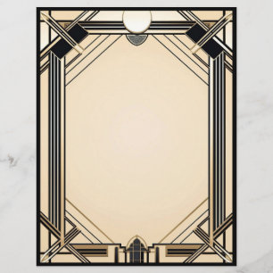 Black Tan and White Art Deco Frame Custom Letterhead