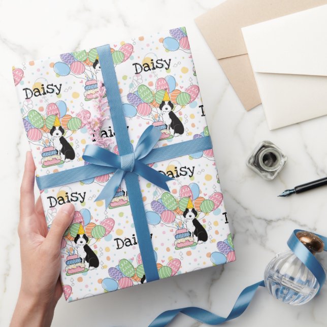 Black Tan Aussiedoodle Dog Birthday Party Wrapping Paper (Gifting)