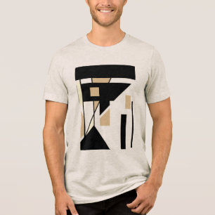 Black Tan Beige MCM Look Geometric Shapes Abstract Tri-Blend Shirt