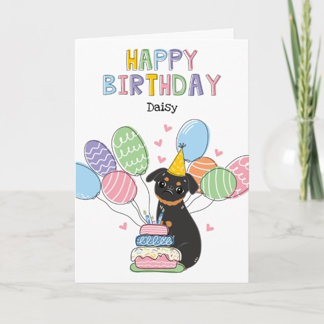Black Tan Brussels Griffon Dog Birthday Card (Front)