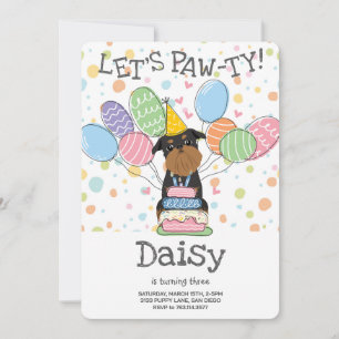 Black Tan Brussels Griffon Dog Birthday Party Invitation