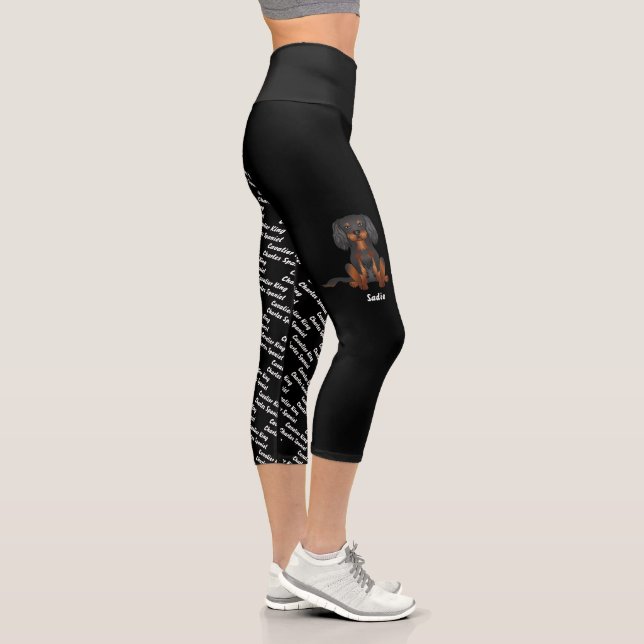 Black & Tan Cavalier Dog & Dog's Name And Breed Capri Leggings (Right)