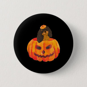 Black Tan Cavalier Dog Happy Halloween Pumpkin 6 Cm Round Badge