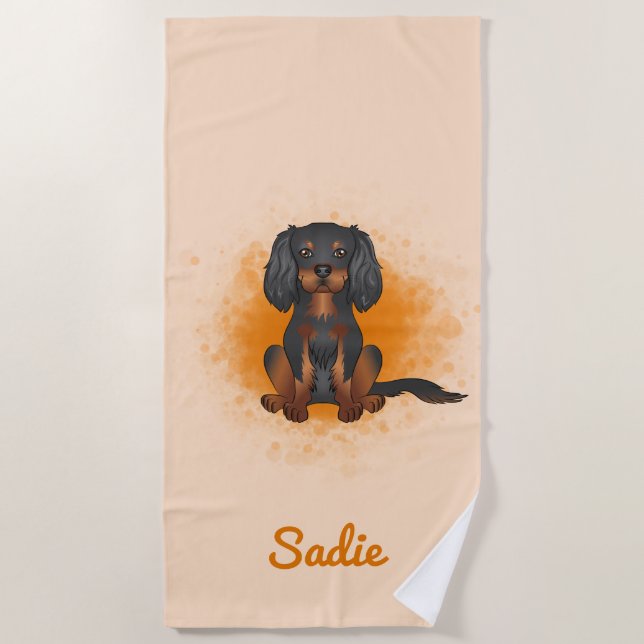 Black & Tan Cavalier King Charles Dog On Orange Beach Towel (Front)