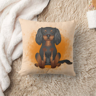 Black & Tan Cavalier King Charles Dog On Orange Cushion