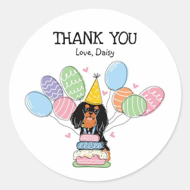 Black Tan Cavalier King Charles Spaniel Birthday Classic Round Sticker (Front)