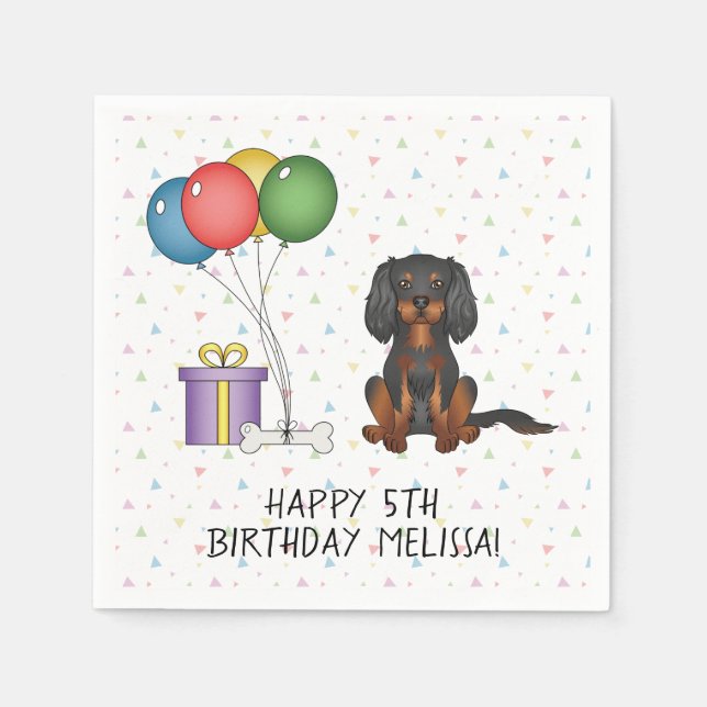 Black & Tan Cavalier King Charles Spaniel Birthday Napkin (Front)