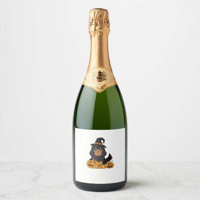 Black Tan Cavalier King Charles Spaniel Dog Hallow Sparkling Wine Label (Front)
