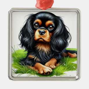 BLACK & TAN CAVALIER KING CHARLES SPANIEL DOG METAL TREE DECORATION