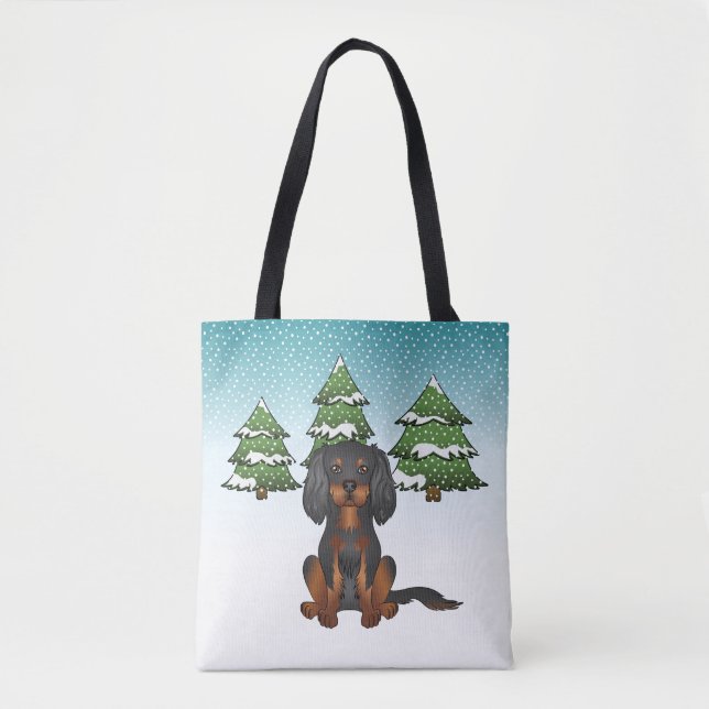 Black Tan Cavalier King Charles Spaniel In Winter Tote Bag (Front)
