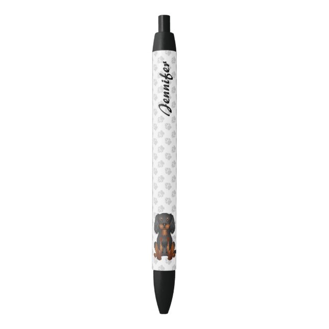 Black & Tan Cavalier King Charles Spaniel & Name Ink Pen (Front Vertical)