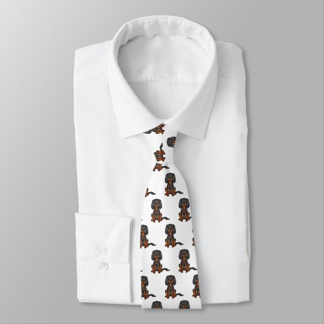 Black & Tan Cavalier King Charles Spaniel Pattern Tie (Tied)