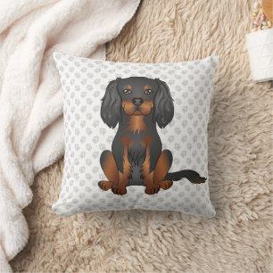 Black & Tan Cavalier King Charles Spaniel & Paws Cushion