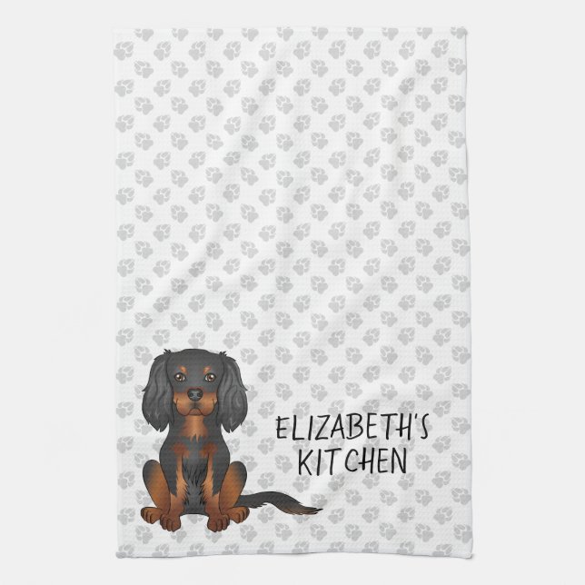 Black & Tan Cavalier King Charles Spaniel & Text Tea Towel (Vertical)