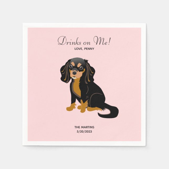 Black Tan Cavalier Wedding Cocktail Napkins (Front)