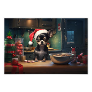 Black & Tan Chihuahua Baking Christmas Cookies Photo Print