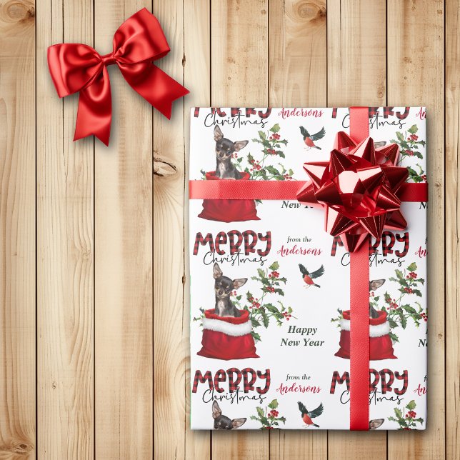 Black Tan Chihuahua Dog Christmas Gift Bag Wrapping Paper (Creator Uploaded)