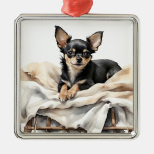 BLACK & TAN CHIHUAHUA PUPPY DOG METAL TREE DECORATION
