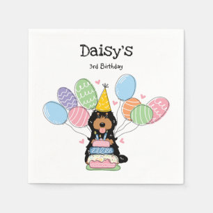 Black Tan Cockapoo Cavapoo Birthday Party Paper Napkin
