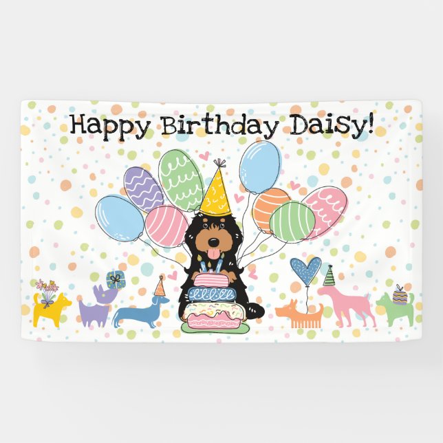 Black Tan Cockapoo Cavapoo Dog Birthday Party Banner (Horizontal)