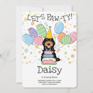 Black Tan Cockapoo Cavapoo Dog Birthday Party Invitation