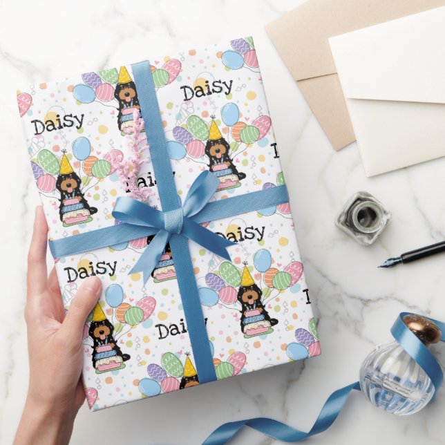 Black Tan Cockapoo Cavapoo Dog Birthday Wrapping Paper (Gifting)
