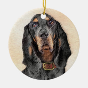 Black & Tan Coonhound Painting - Original Dog Art Ceramic Tree Decoration