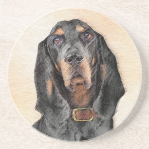 Black & Tan Coonhound Painting - Original Dog Art Coaster
