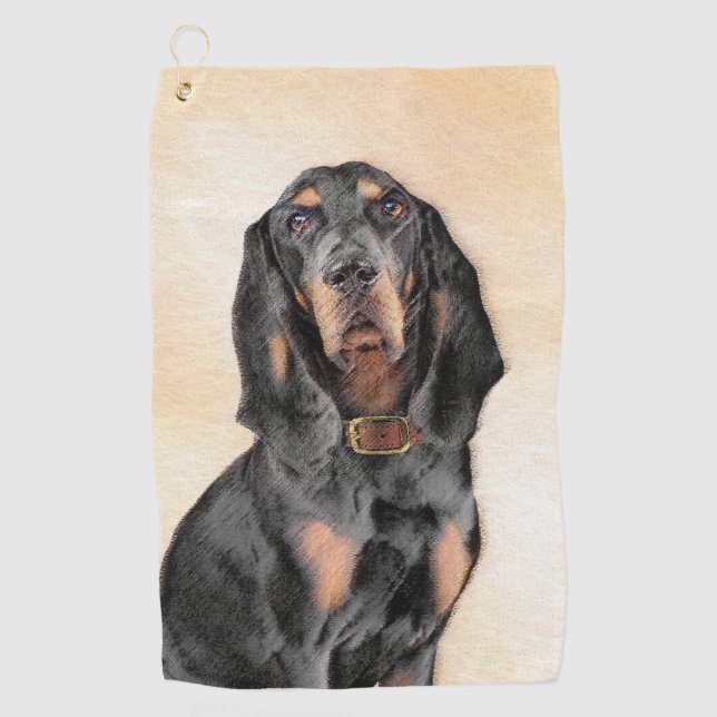 Black & Tan Coonhound Painting - Original Dog Art Golf Towel (Front)