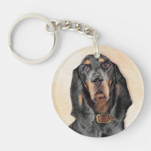 Black & Tan Coonhound Painting - Original Dog Art Key Ring