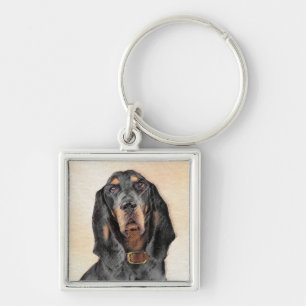 Black & Tan Coonhound Painting - Original Dog Art Key Ring