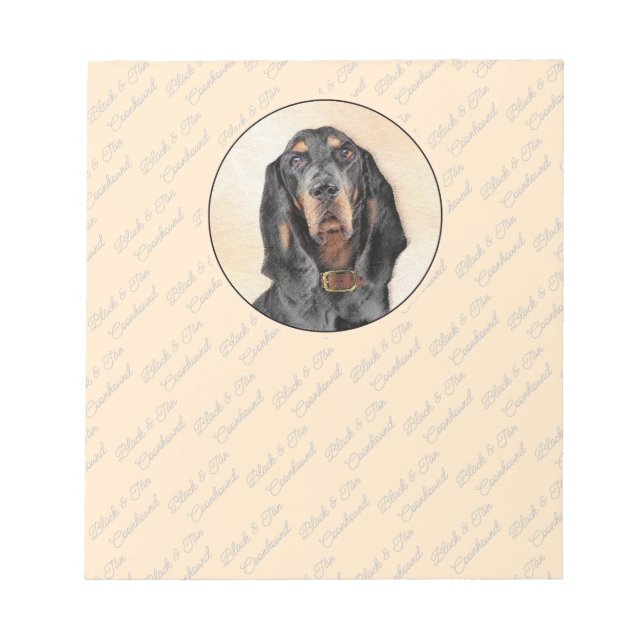 Black & Tan Coonhound Painting - Original Dog Art Notepad (Front)