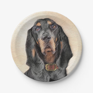 Black & Tan Coonhound Painting - Original Dog Art Paper Plate
