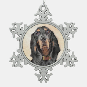 Black & Tan Coonhound Painting - Original Dog Art Snowflake Pewter Christmas Ornament