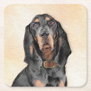 Black & Tan Coonhound Painting - Original Dog Art Square Paper Coaster