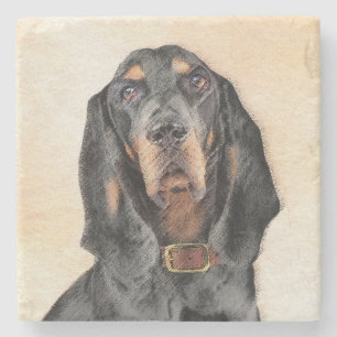 Black & Tan Coonhound Painting - Original Dog Art Stone Coaster