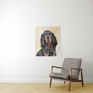 Black & Tan Coonhound Painting - Original Dog Art Tapestry