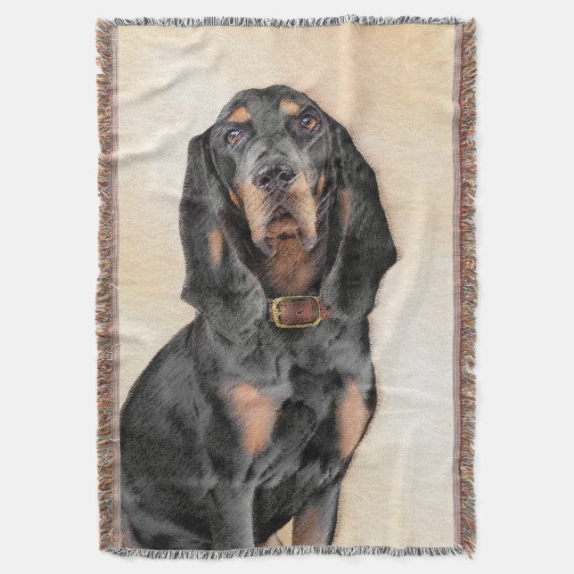 Black & Tan Coonhound Painting - Original Dog Art Throw Blanket (Front Vertical)